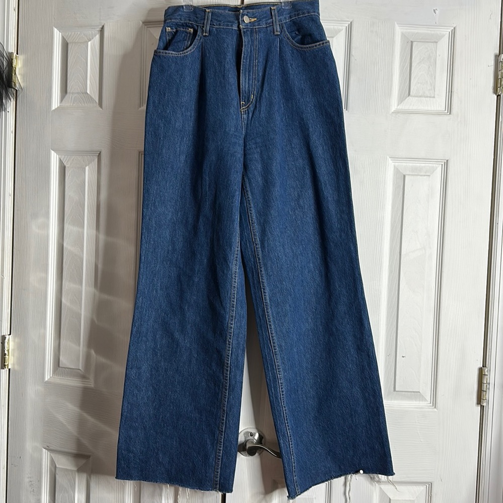 Wide Leg High Waisted Blue Jeans with front pleats